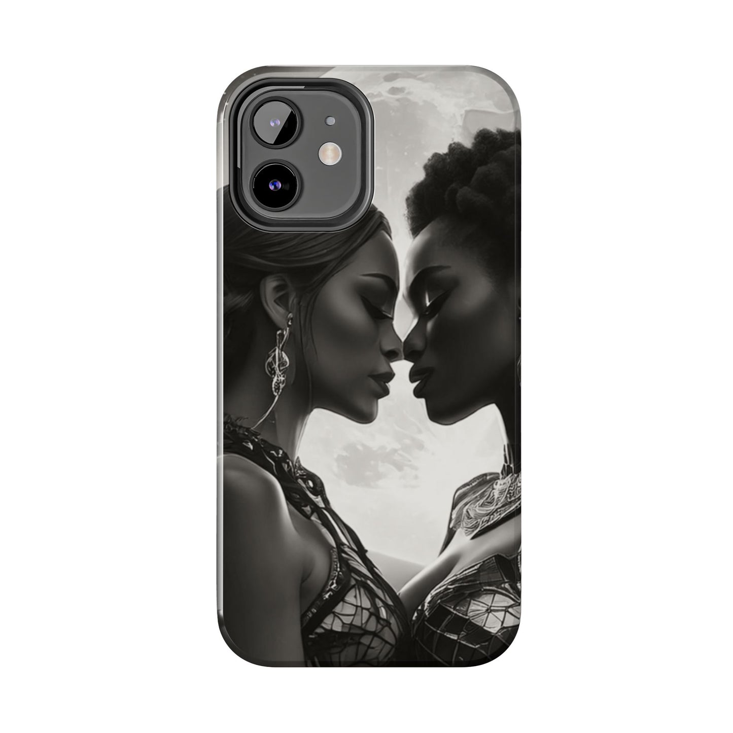 Elegant Black & White Phone Case with Dual Silhouette Design