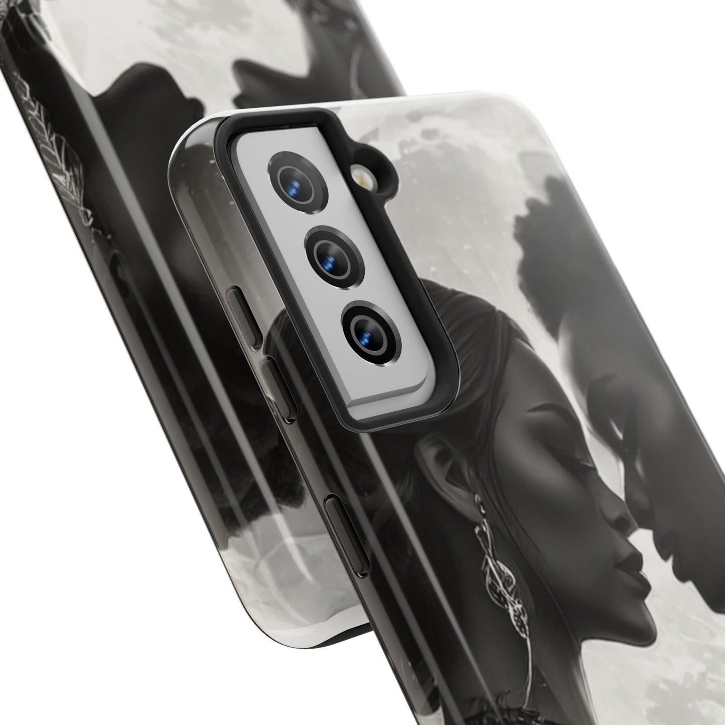 Elegant Black & White Phone Case with Dual Silhouette Design