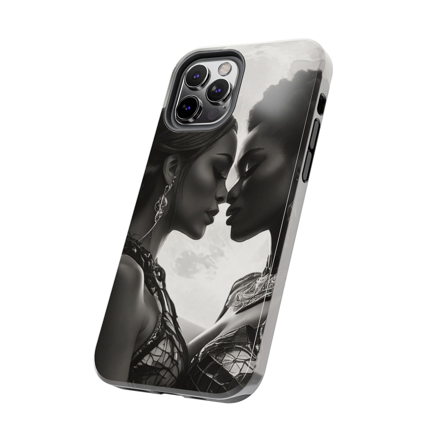 Elegant Black & White Phone Case with Dual Silhouette Design