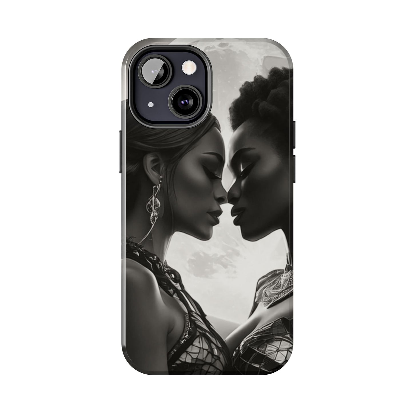 Elegant Black & White Phone Case with Dual Silhouette Design