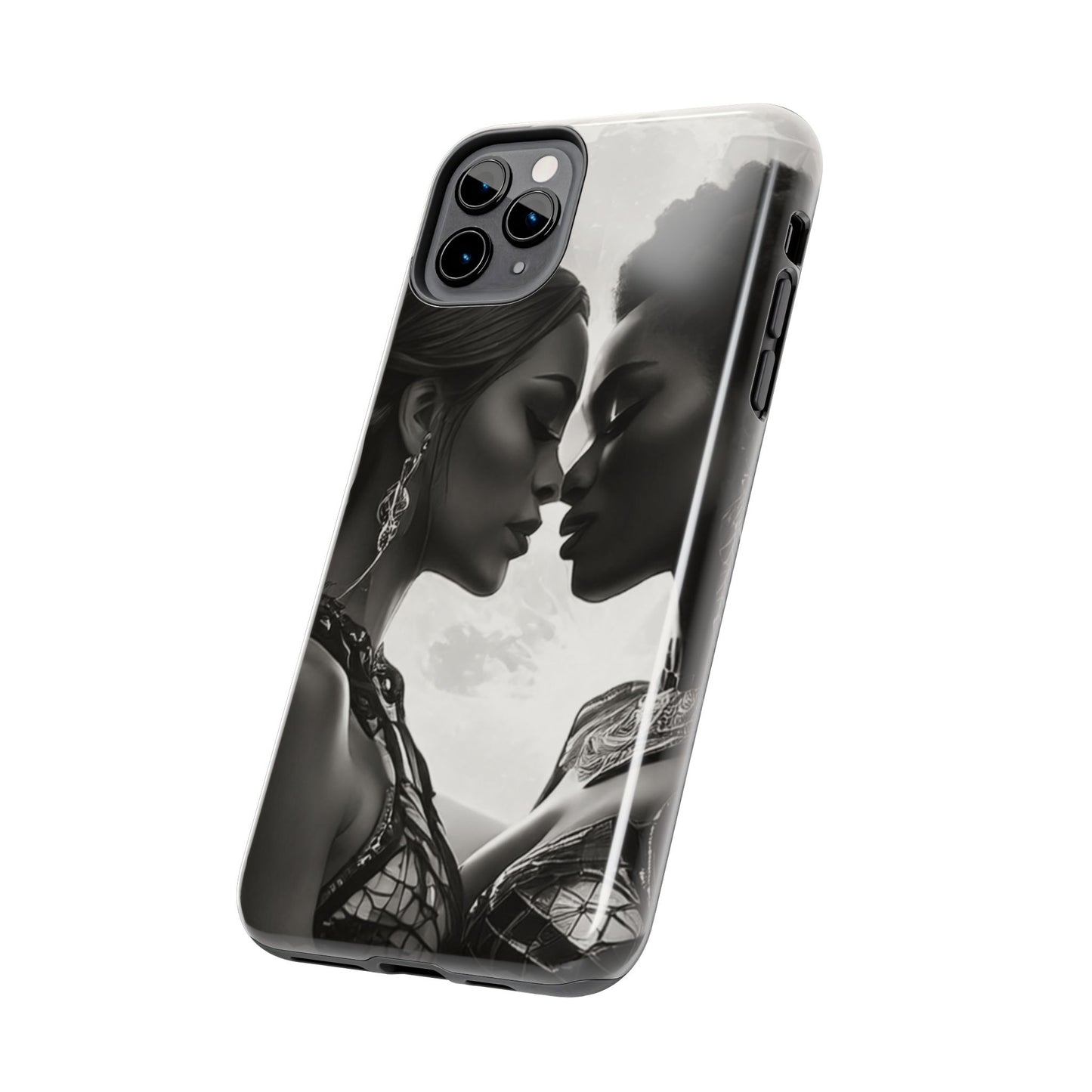 Elegant Black & White Phone Case with Dual Silhouette Design