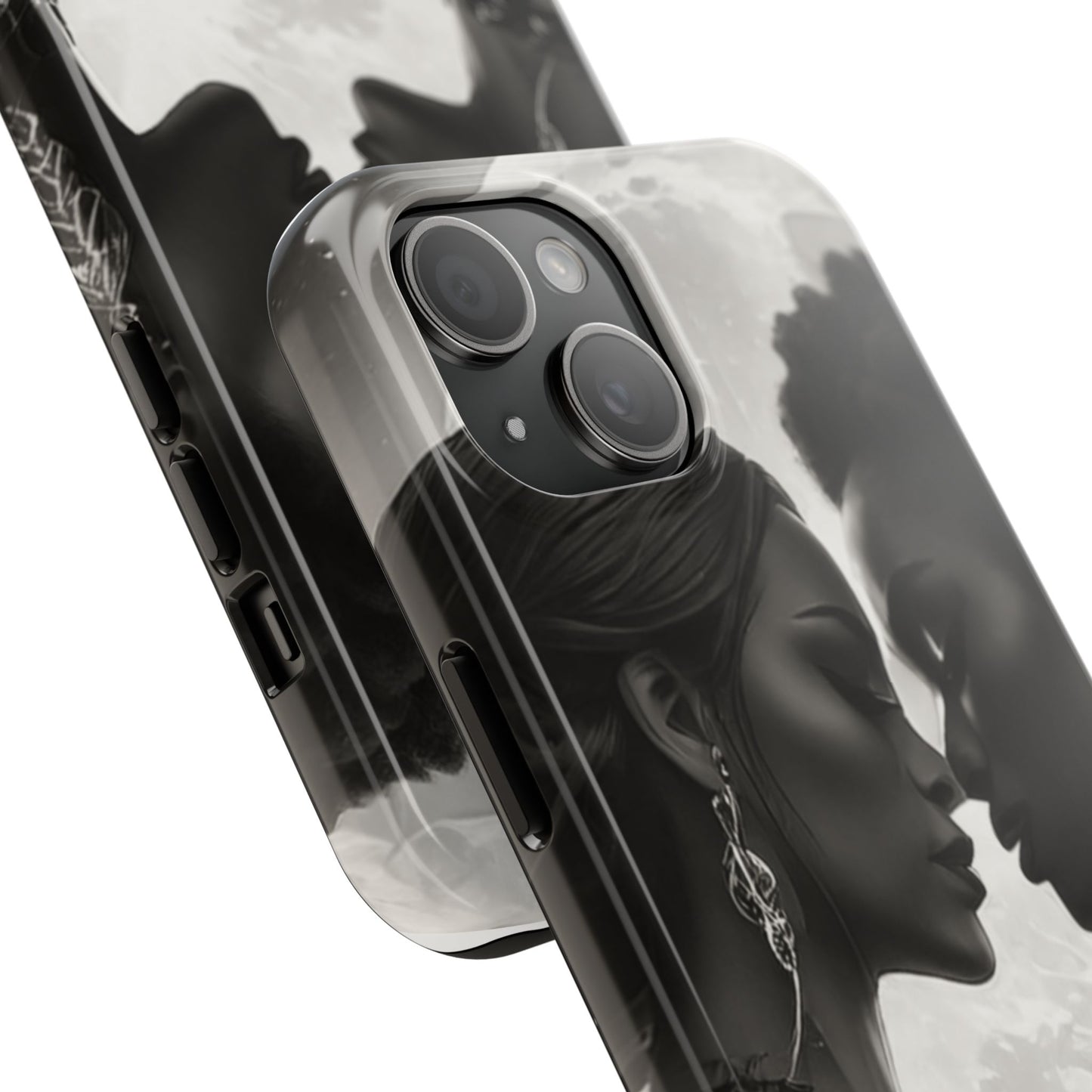 Elegant Black & White Phone Case with Dual Silhouette Design