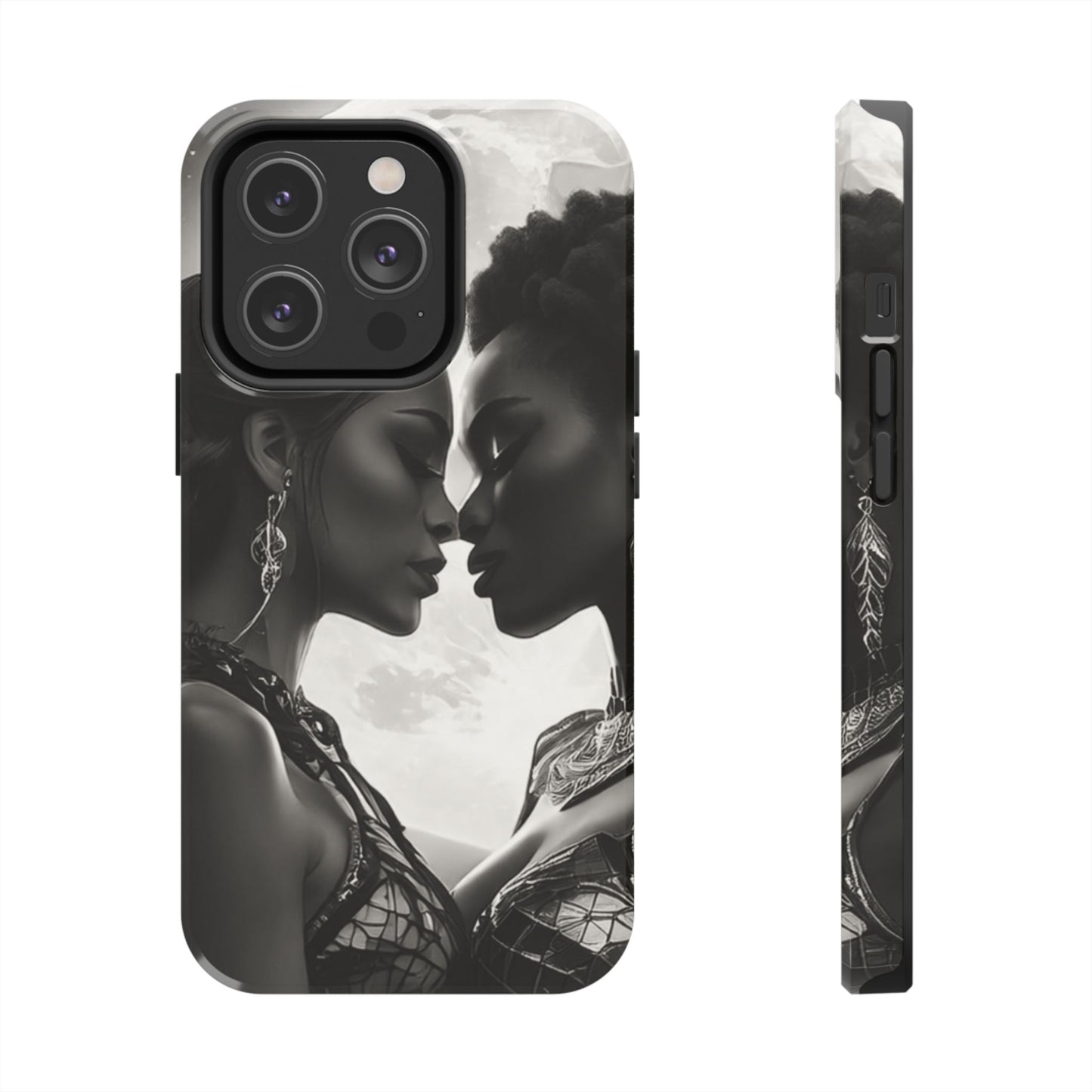Elegant Black & White Phone Case with Dual Silhouette Design