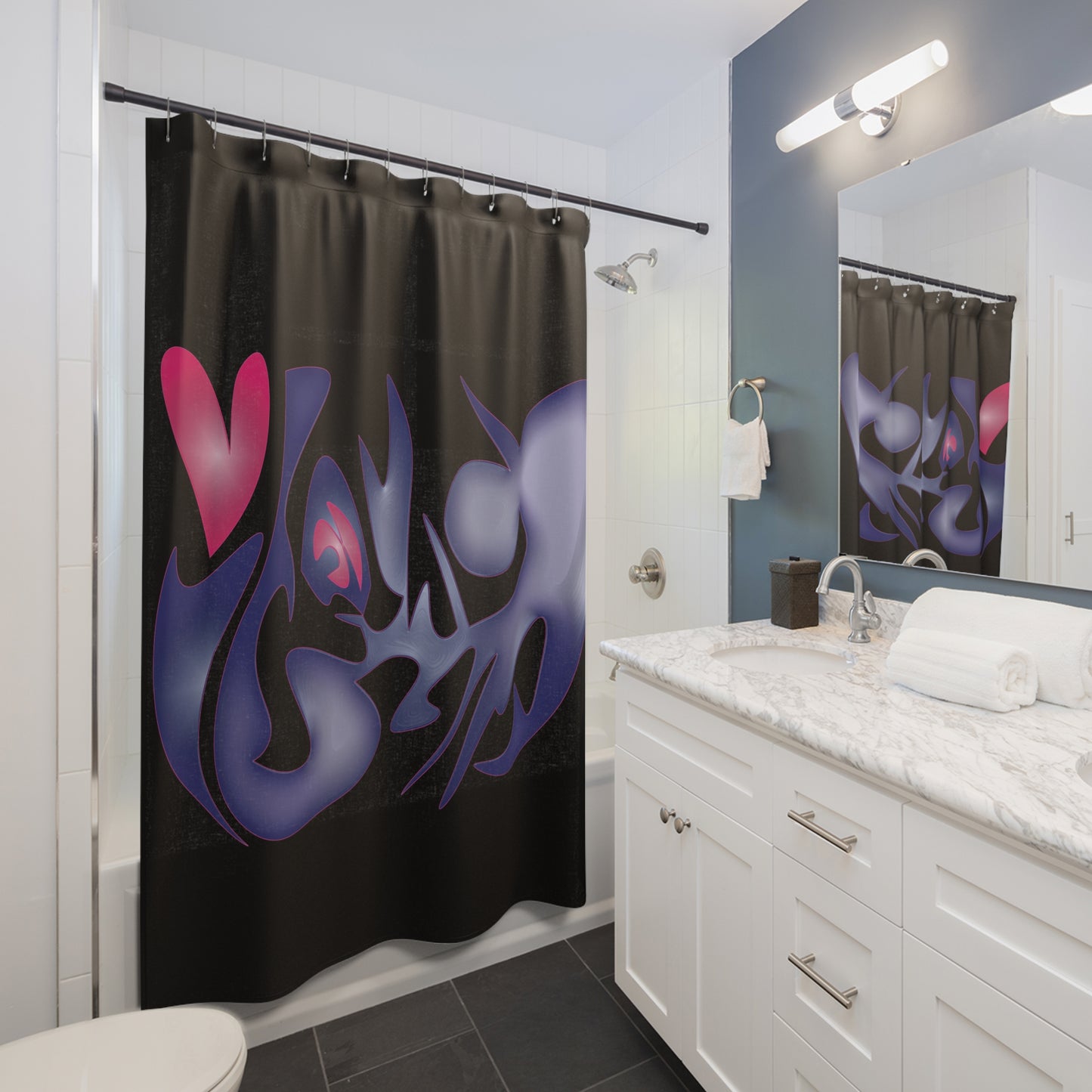 Abstract Heart Shower Curtain – Modern Art Bathroom Decor