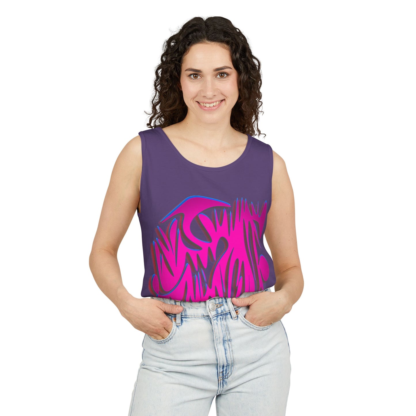 Vibrant Unisex Garment-Dyed Tank Top with Abstract Design