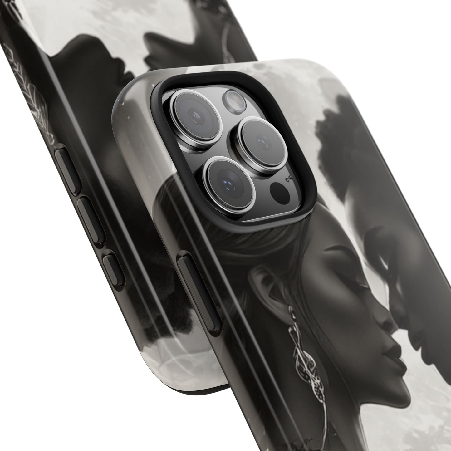 Elegant Black & White Phone Case with Dual Silhouette Design