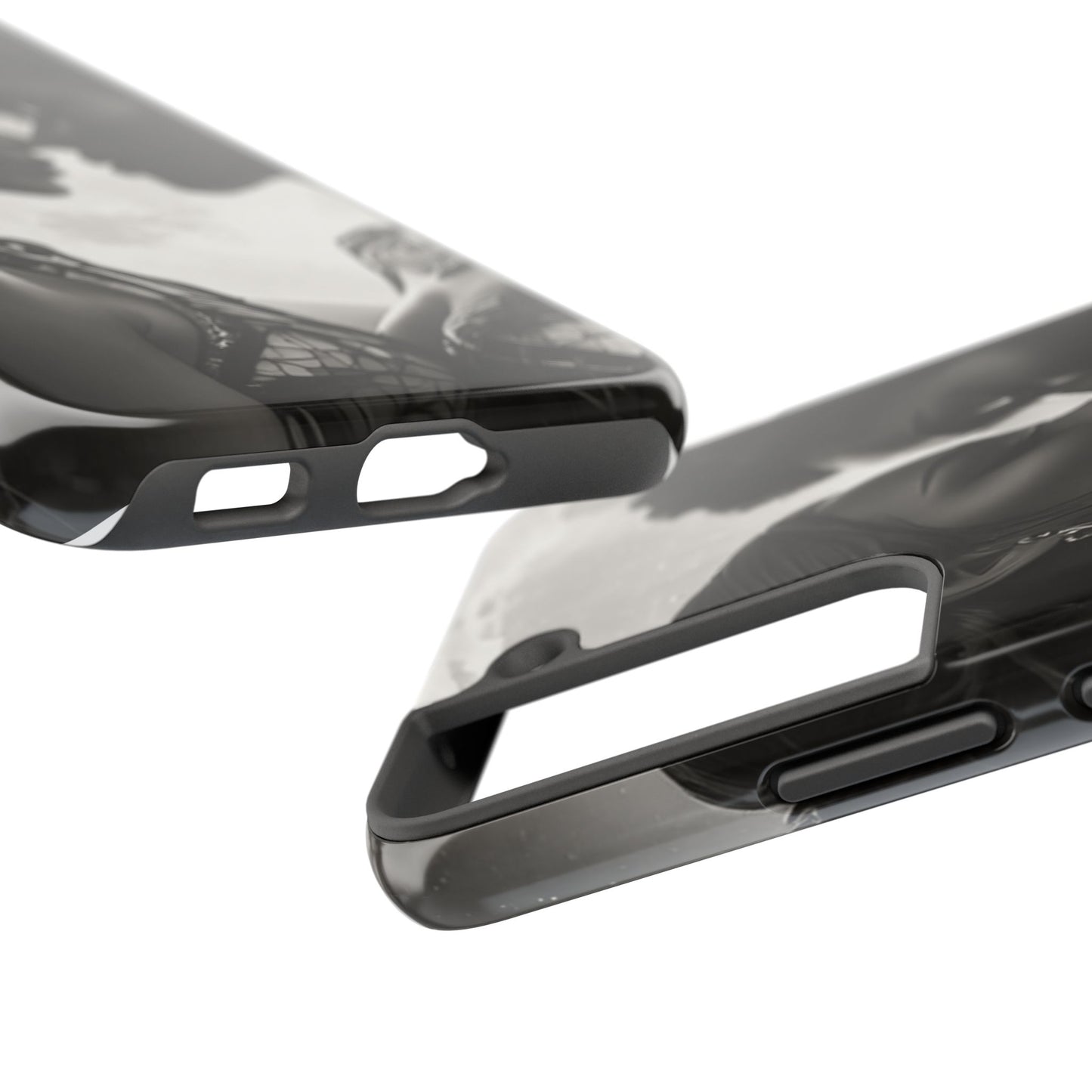 Elegant Black & White Phone Case with Dual Silhouette Design