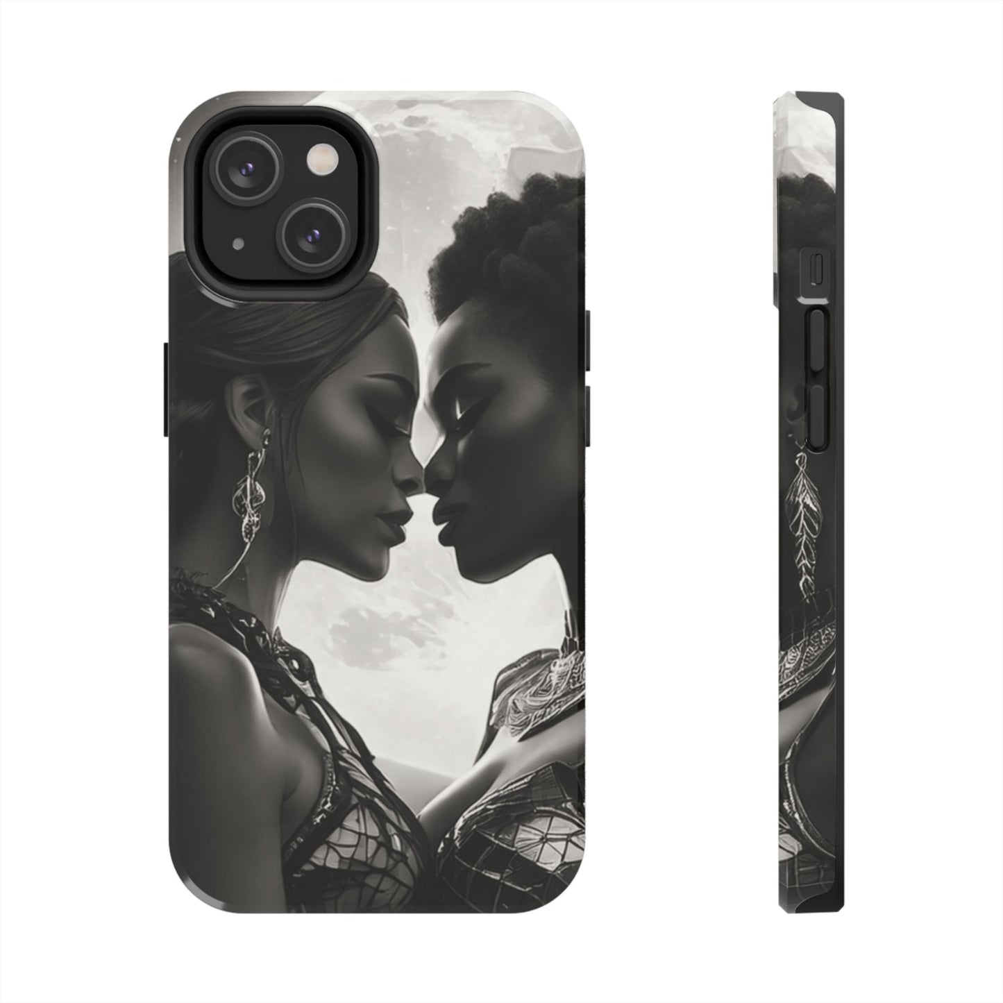 Elegant Black & White Phone Case with Dual Silhouette Design