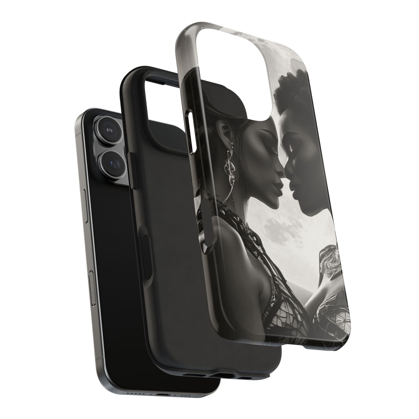 Elegant Black & White Phone Case with Dual Silhouette Design