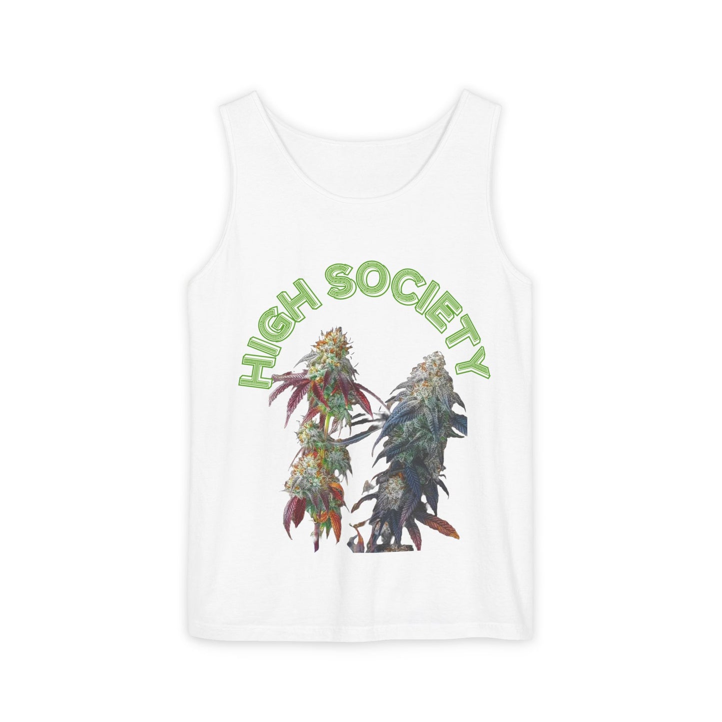 Cannabis High Society Unisex Tank Top - Trendy Apparel for Cannabis Enthusiasts, Summer Parties, Festivals, Gift for Friends
