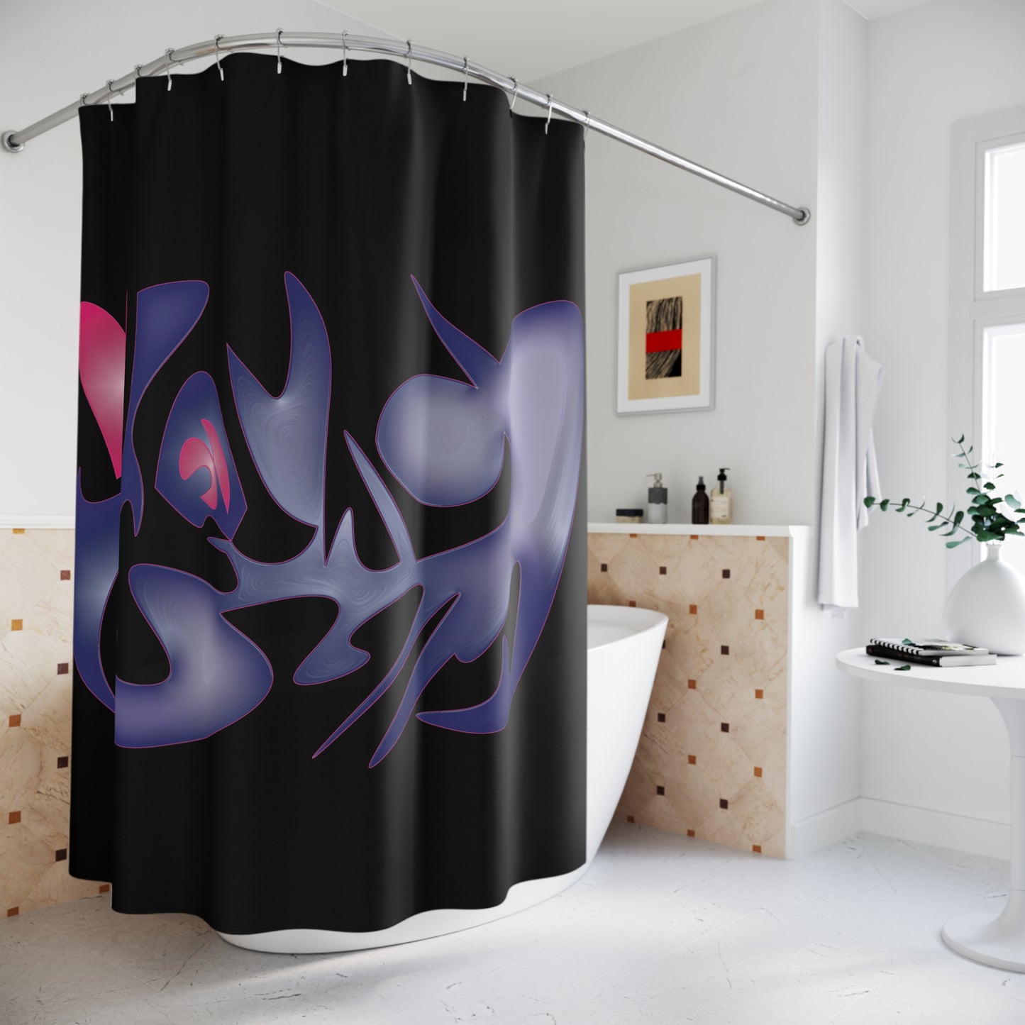 Abstract Heart Shower Curtain – Modern Art Bathroom Decor