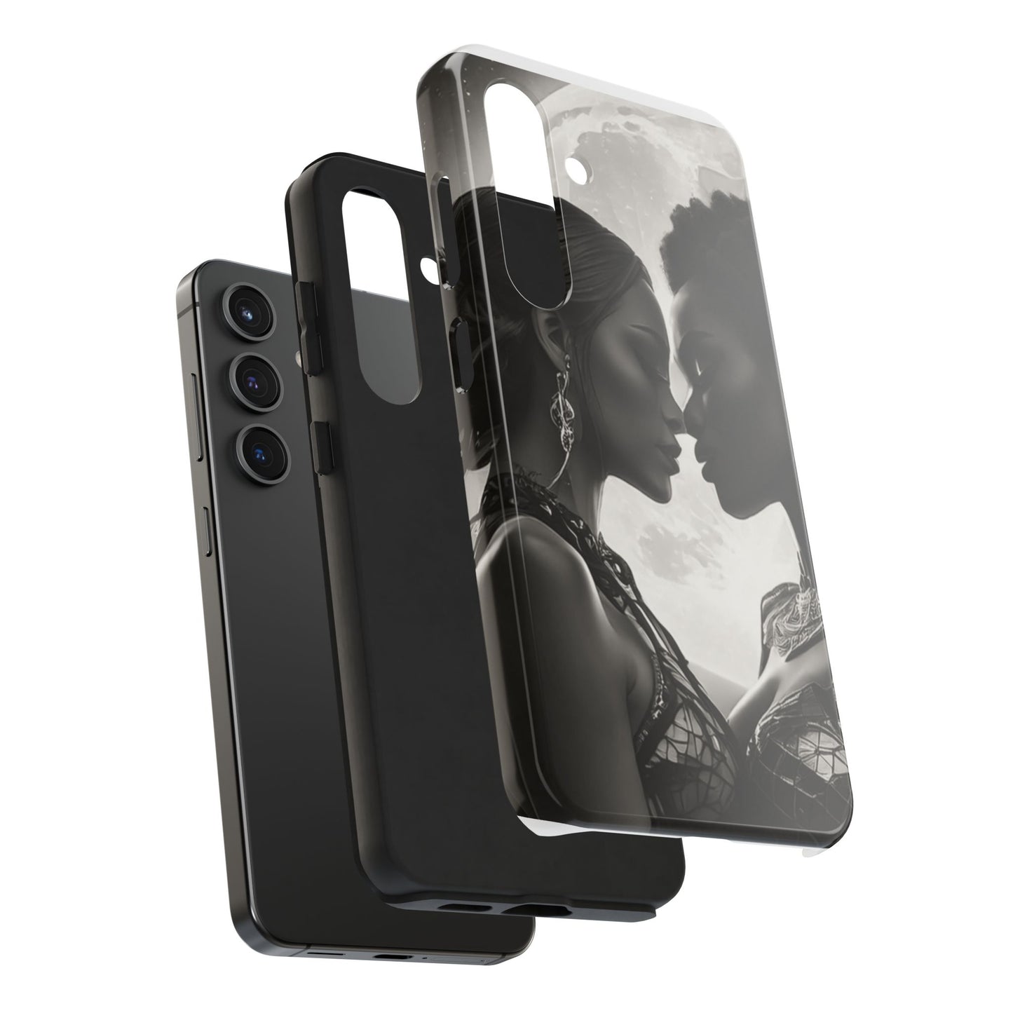 Elegant Black & White Phone Case with Dual Silhouette Design