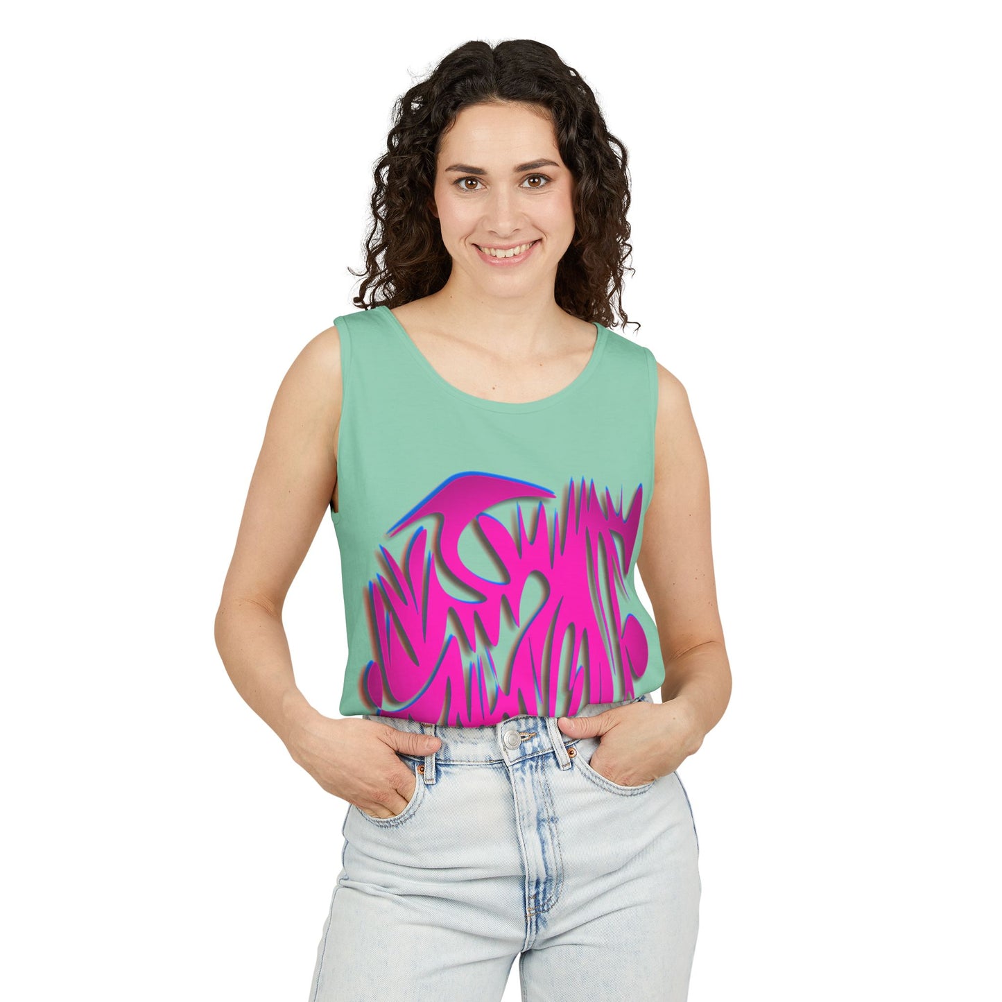 Vibrant Unisex Garment-Dyed Tank Top with Abstract Design