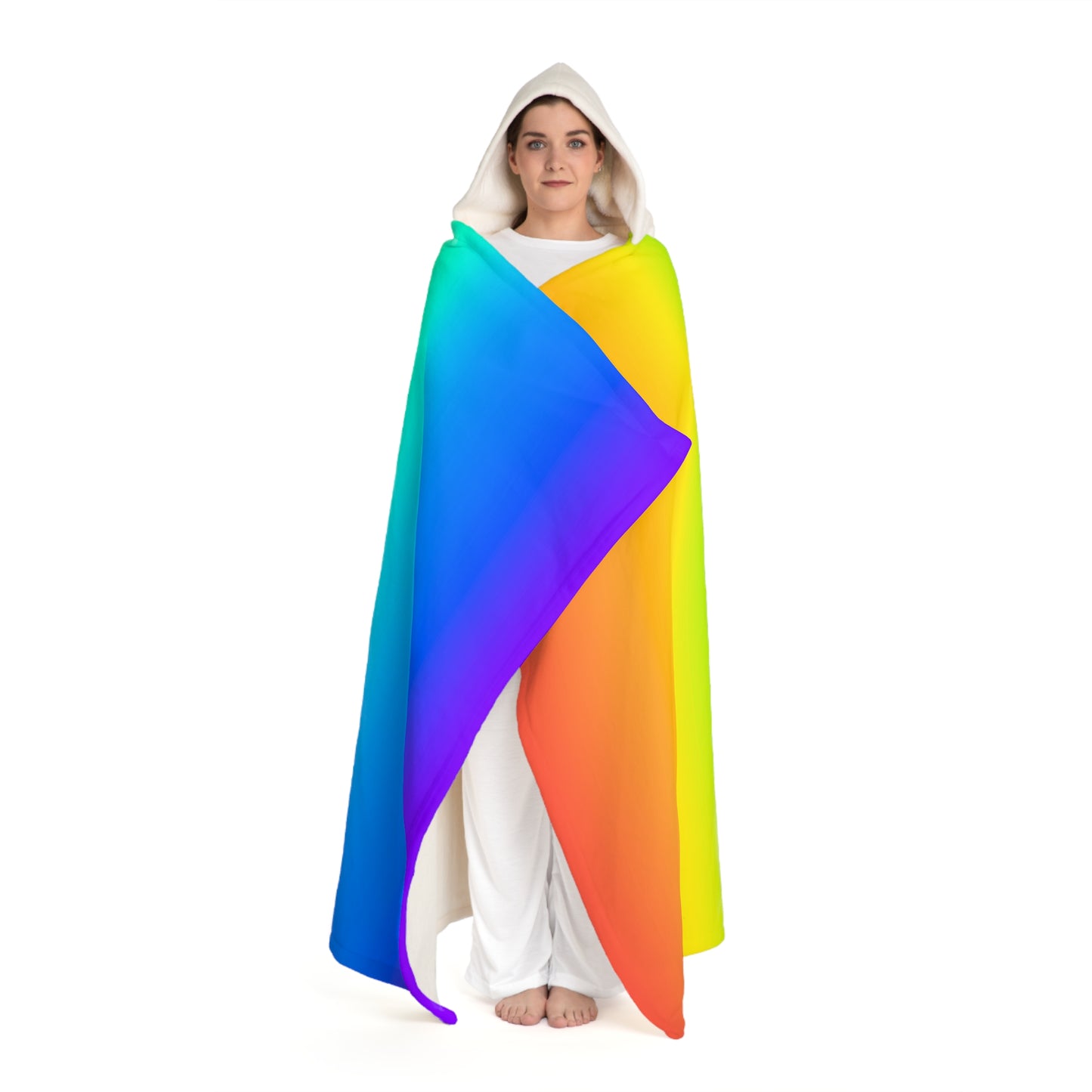 Rainbow Hooded Sherpa Fleece Blanket