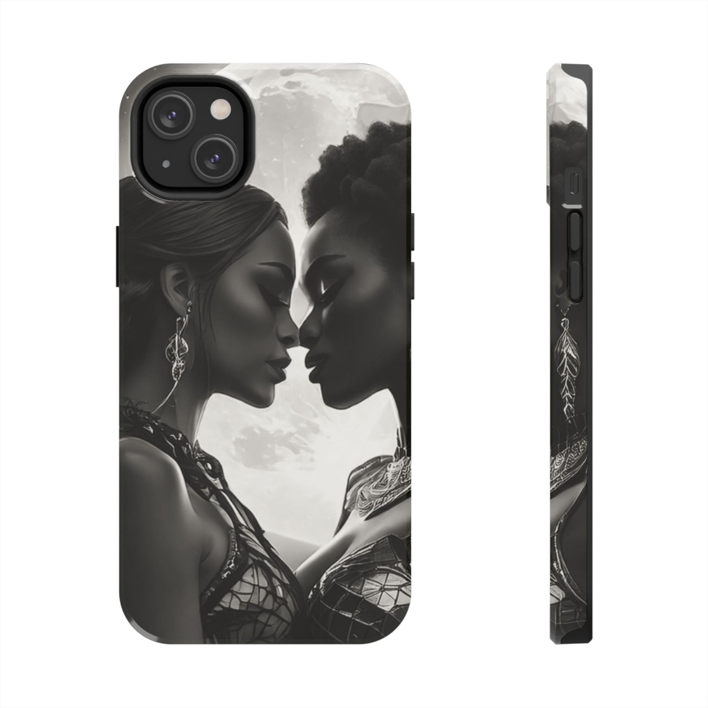 Elegant Black & White Phone Case with Dual Silhouette Design